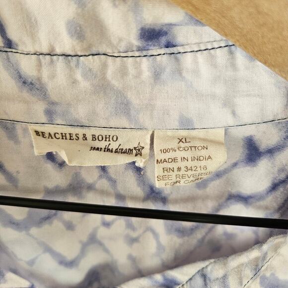 Beaches & Boho Seas the Dream Tie Dye Tunic Top Blouse XL Blue Roll Tab Sleeve - Picture 3 of 10
